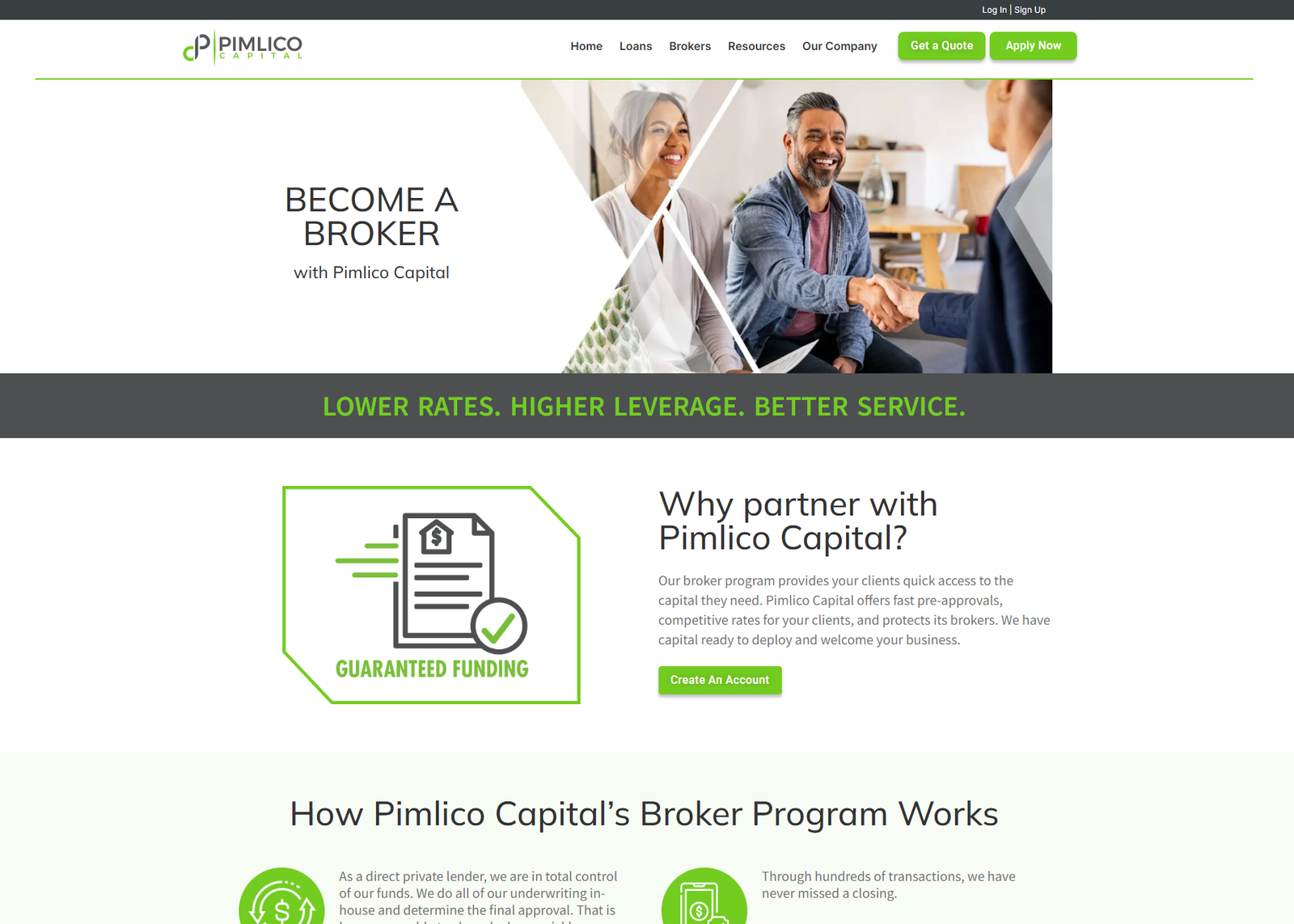 Pimlico Capital Website Design Screenshot